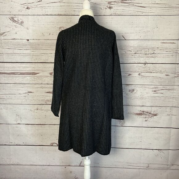 Fortune + Ivy Sweater L Waffle Knit Open Front Long Cardigan Pockets Black Grey - Picture 3 of 8